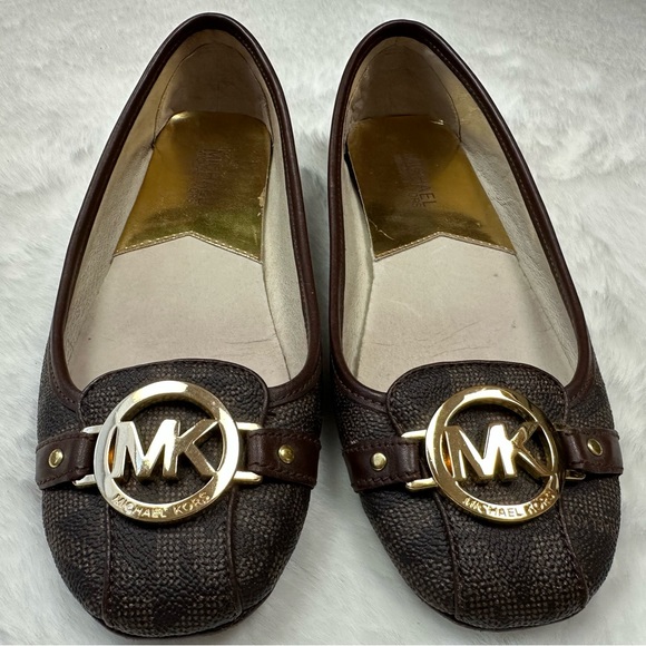 Michael Kors Flat Ballet Shoes Brown leather Gold
Hardware Comfy MK Logo Canvas - Picture 2 of 13